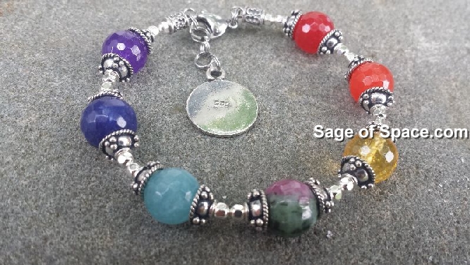 7 Chakra Bracelet Sterling Silver 925 with Ruby Zoisite, Aquamarine, Citrine,