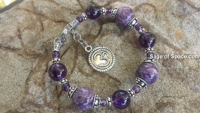 Third Eye Chakra Bracelet (Charoite & Amethyst Quartz Crystal)