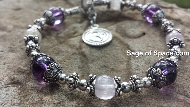 Kunzite Infinity Bracelet; Crown Chakra Bracelet & Third Eye Chakra Bracelet 
			in Sterling Silver 925