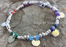 7 Chakra Bracelet with silver coins Gypsy Bohemian Sterling Silver 925