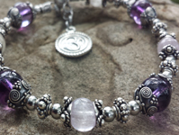 Kunzite Infinity Bracelet Sterling Silver 925 OM charm: Amethyst Quartz Crystal Third Eye Chakra Charm Bracelet