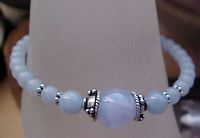 Third Eye Chakra Charm Bracelet in Sterling Silver 925 Blue Chalcedony and Angelite