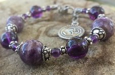 Third Eye Chakra Charm Bracelet OM Charm Sterling Silver 925 Charoite Amethyst Quartz Crystal