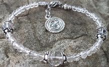 Crown Chakra Bracelet OM charm Sterling Silver 925 and Clear Quartz Crystal