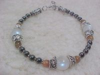 Moon Goddess Protection Bracelet in Rainbow Moonstone and Sunstone